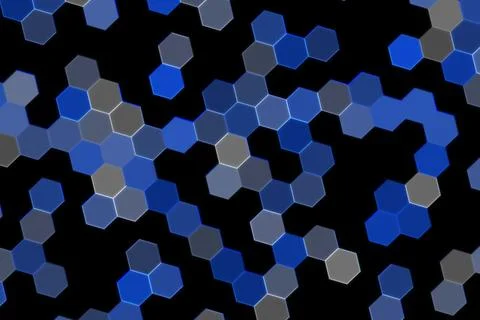 Blue and gray hexagon pattern on black background Stock Illustration