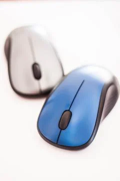Blue and gray wireless mouse isolated on white background Foto stock