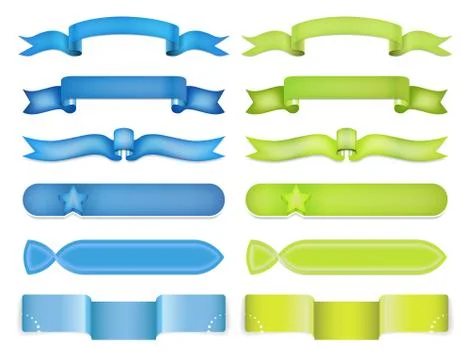 Blue  and greeb   ribbon vector banners set. Stock Illustration