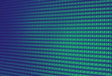 Blue and green binary code background. Digital binary code on monitor or tabl Stock Photos