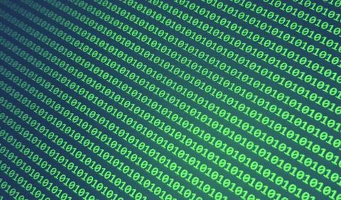 Blue and green binary code background. Digital binary code on monitor or tabl Stock Photos