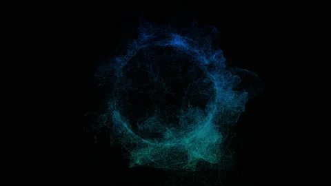 Blue and green circle particles fly in slow motion in the air black background Stock Footage 153759219