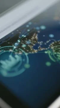 Blue and green circular analytical hubs glow 스톡 사진
