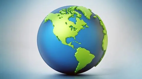 Blue and green colored globe isolated on gray. 3D illustration Stock Illustration