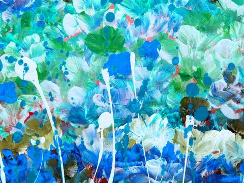 Blue and green creative abstract flowers hand painted texture, art background Stock Illustration