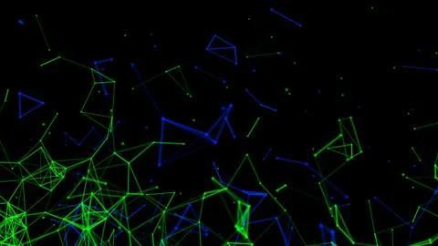 Blue and green digital data and network connection triangle lines and spheres イラスト素材