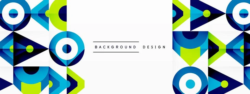 A blue and green geometric pattern with circles and arrows on a white background Stock Illustration