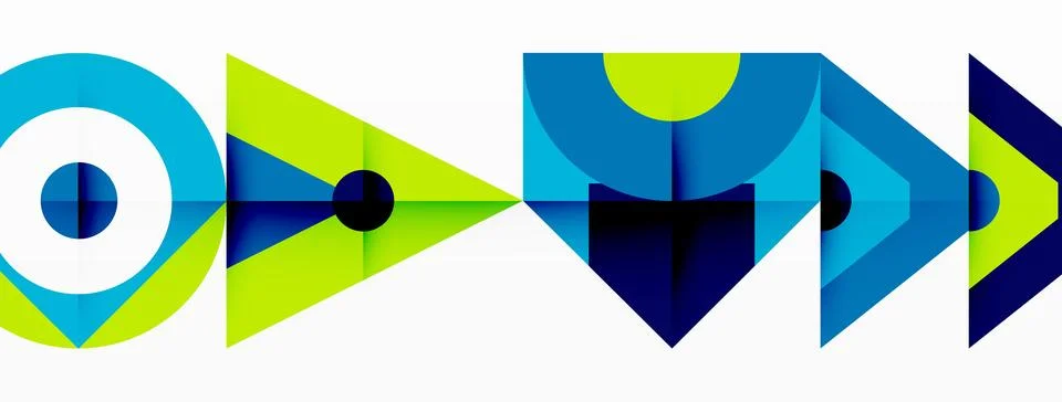Blue and green geometric pattern with arrows in opposite directions Stock Illustration