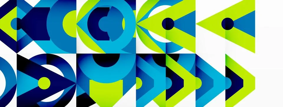 Blue and green geometric pattern with arrows in opposite directions Stock Illustration