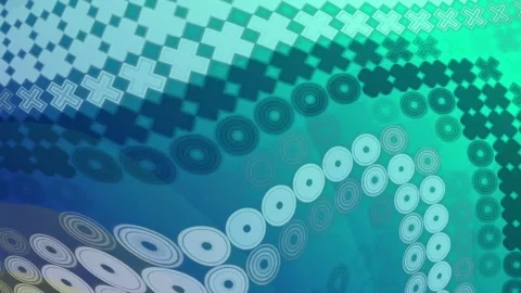 Blue and green geometric patterns with circles and crosses abstract background Video stock 334318051