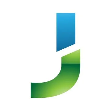 Blue and Green Glossy Split Shaped Letter J Icon Illustrazione stock