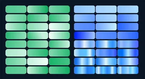 Blue and green gradient backgrounds. Glossy green and blue gradient set. Stock Illustration