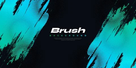 Blue and Green Gradient Brush Background with Halftone Effect Illustrazione stock