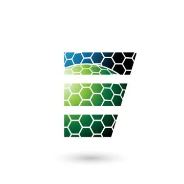 Blue and Green Letter E with Honeycomb Pattern Vector Illustration Stock Illustration