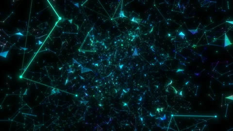 Blue and green light rays and planes rotate slowly and fill the entire space. Video stock 123805480