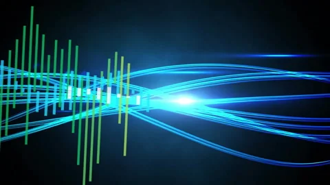 Blue and green light waves and bars, abstract animation of data visualization Stock Footage 306721656