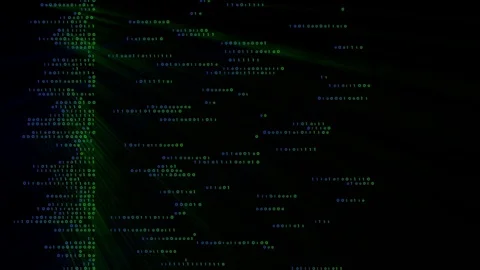 Blue and green lines of binary code with backlight on both sides. cinematic Stock Footage