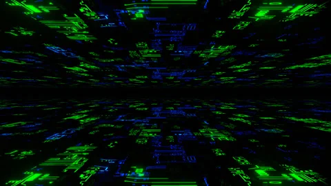 Blue and Green Neon Chips in Mirror Extinction Background VJ Loop in 4K 库存影片 341803166