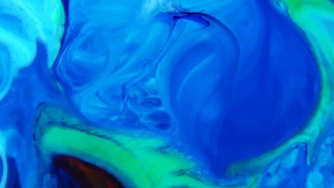 Blue and Green Psychedelic Surface Swirl Liquid Paint Background Texture Stock Footage