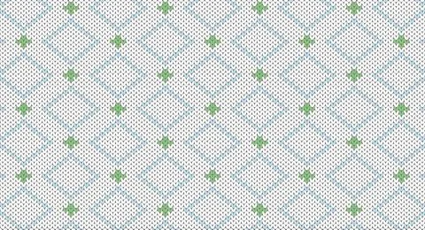 Blue and green square on white knitted patten, Festive Sweater Design. Seam.. Stock Illustration