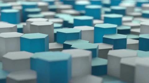 Blue and grey hexagons move vertically in abstract animation Video stock 333837763