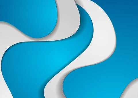 Blue and grey paper waves minimal abstract elegant background Stock Illustration