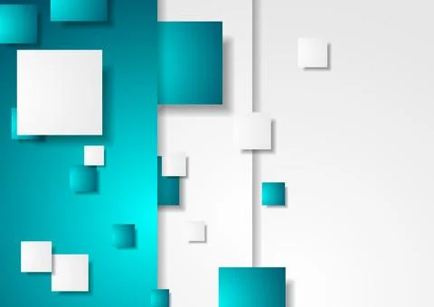 Blue and grey tech geometric corporate background with squares Stock Illustration