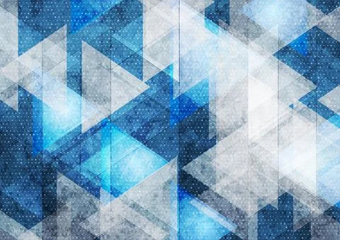 Blue and grey technology triangular grunge background Stock Illustration