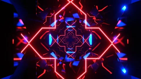 Blue and Light Red Dynamic Bright Geometric Kaleidoscope Background VJ Loop  Stock Footage 314366090