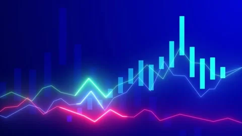 Blue and multicolor charts on dark background, ideal for finance. Stock Footage 286410629