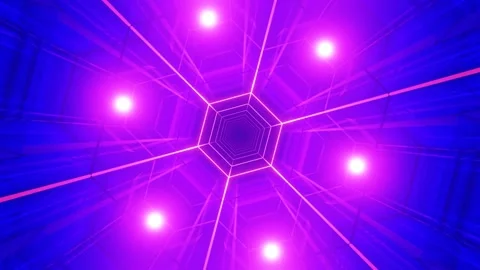 Blue and neon Sci-Fi Tunnel. Camera flight in an endless blue and neon tunnel Stock Footage 300657852