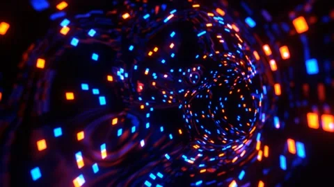 Blue and Orange Abstract Liquid Tunnel with Neon Lights Background VJ Loop i Stock Footage 314370677