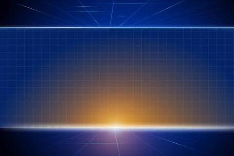 Blue and orange abstract perspective background with squares. Stock Photos