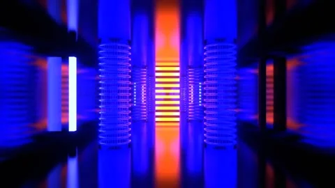 Blue and Orange Alien Strobe Corridor with Vertical Portal Background VJ Loo Stock Footage 304493785