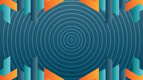 A blue and orange background with a large circle in the middle Stock Illustration