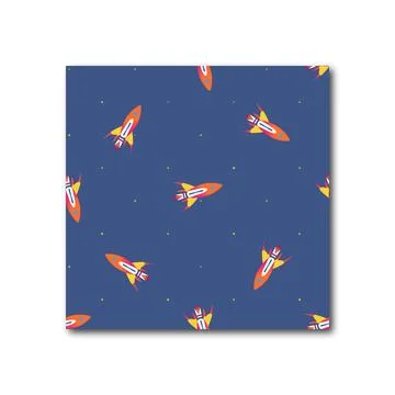 A blue and orange background with a pattern of small orange spaceships Stock Illustration