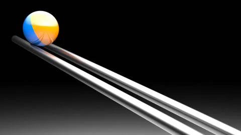 Blue and Orange Ball Drops and Rolls Down Rails.  Seamless Looping 3D Anim Stock Footage 200797630