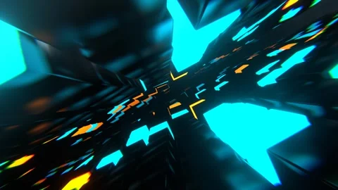 Blue and Orange Beautiful Infinity Tunnel Neon Cubes Background VJ Loop l 4K Stock Footage 296173331