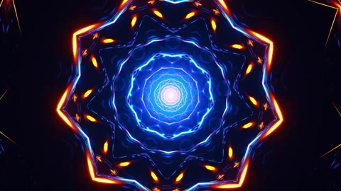 Blue and orange circular design with lights. Kaleidoscope VJ loop Video stock 261671799