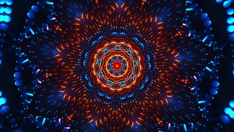 Blue and orange circular pattern with lights. Kaleidoscope VJ loop Stock Footage 261671653