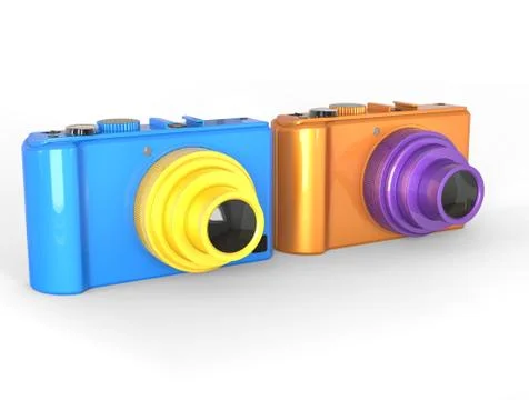 Blue and orange compact digital photo cameras Stock Illustration