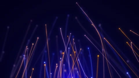 Blue and Orange Fiber Optic Data Burst with Glowing Light Trails Stock Footage 331294618
