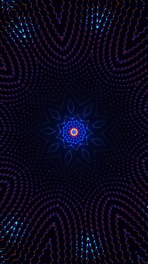 Blue and orange flower with psychedelic pattern. Kaleidoscope VJ loop Vertica Stock Footage 313610910