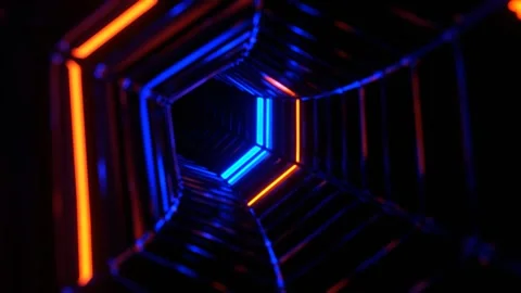 Blue and Orange Flying Through the Neon Sci Fi Infinite Tunnel Background VJ Stock Footage 316899537