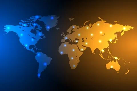 Blue and orange global map background, vector Stock Illustration