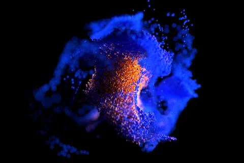 Blue and orange glowing cloud computing with particles. Coronavirus concept Stock Illustration