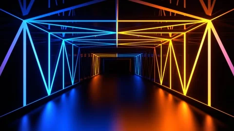 Blue and Orange Gridded Mirror Corridor Background VJ Loop in 4K Stock Footage 311718198