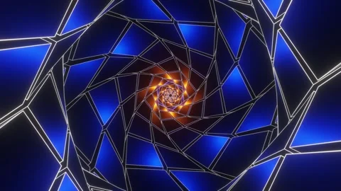 Blue and Orange Hexagonal of Squares Tunnel Background VJ Loop in 4K Stock Footage 252205795