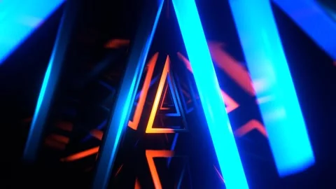 Blue and Orange Infinity Neon Triangle Portal Background VJ Loop l 4K Stock Footage 301620728