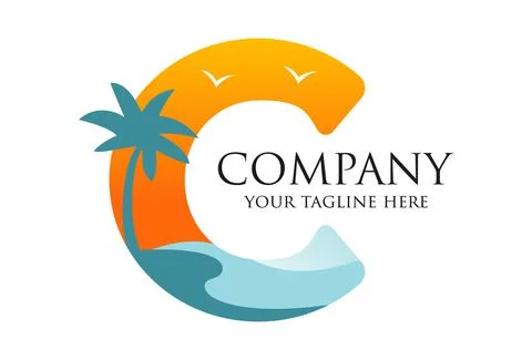 Blue and Orange Initial Letter C Island Resort Logo Design	 Stock Illustration